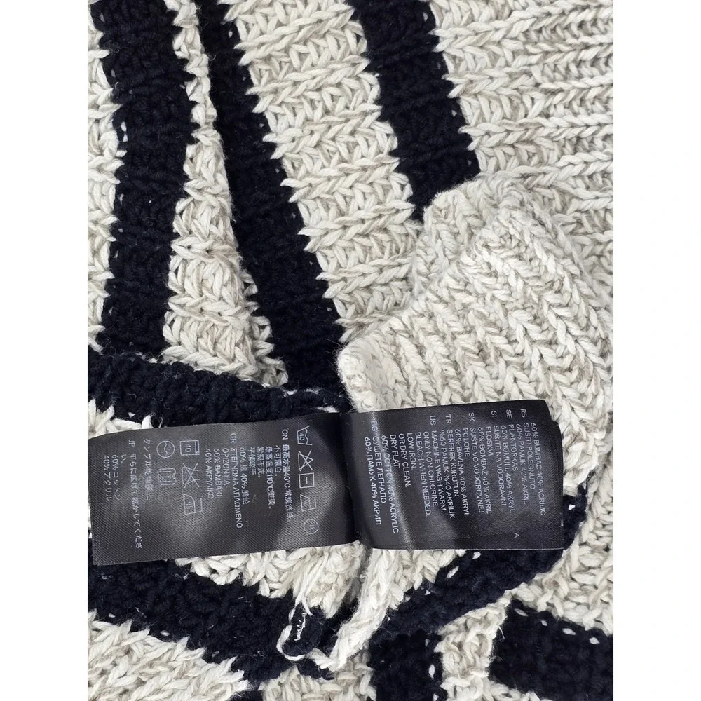 H&M Chunky Knit Sweater Women's Black Off-White Striped Loose Fit Pullover- L‎